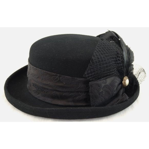VTG Deborah Rhodes Mocha Feathered Sunday Hat | Black - Picture 6 of 7